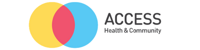 Access Health & Community logo featuring overlapping yellow and blue circles, symbolising connected care and their commitment to lone worker safety with WorkSafe Guardian.