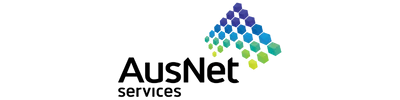 AusNet Services logo featuring a gradient triangle of coloured dots, representing the company's partnership with WorkSafe Guardian for lone worker safety.