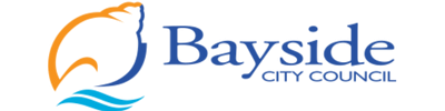 Bayside City Council logo featuring an orange coastal outline and blue waves beside elegant blue text, symbolising regional identity and a focus on lone worker safety.