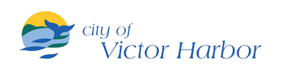 City of Victor Harbor logo with a stylised whale tail over ocean waves and hills within a sunlit circle, representing community and lone worker safety.