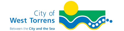 City of West Torrens logo with stylised waves, a yellow sun, and tagline “Between the City and the Sea,” representing regional identity and lone worker safety.