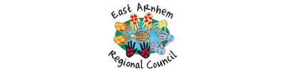 East Arnhem Regional Council logo featuring a central turtle surrounded by colourful patterned handprints in a circular arrangement, symbolising community and lone worker safety.