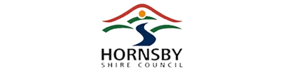 Hornsby Shire Council logo with stylised hills, sun, and winding path above bold text, representing their commitment to lone worker safety through WorkSafe Guardian.