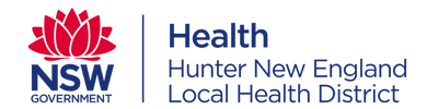 NSW Government Health logo with a red waratah flower and the text “Hunter New England Local Health District,” representing a focus on lone worker safety in healthcare.