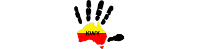 KWY logo featuring a black handprint over a red and yellow map of Australia, symbolising cultural safety and their commitment to lone worker protection through WorkSafe Guardian.