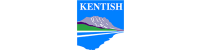 Kentish Council logo featuring a stylised mountain, green hills, and a blue river with a road, representing the region’s landscape and the council’s focus on lone worker safety.