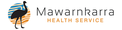 Mawarnkarra Health Service logo featuring a silhouetted bird against an orange and blue circular background, with the words “Mawarnkarra Health Service” beside it, representing their commitment to lone worker safety.