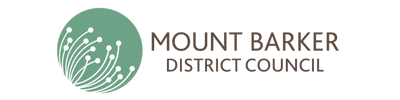 Mount Barker District Council logo with a green circular motif featuring stylised white branches or data lines, next to modern brown text, representing a commitment to lone worker safety.