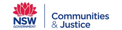NSW Government Communities & Justice logo with red waratah symbol, highlighting their partnership with WorkSafe Guardian for lone worker safety.