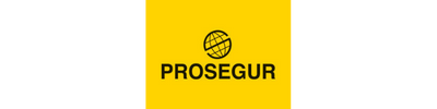 Prosegur logo with a black globe icon and text on a yellow background, representing their commitment to lone worker safety through WorkSafe Guardian.