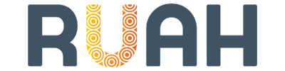 Ruah Community Services logo with a stylised, patterned orange and yellow “U,” representing their support for lone worker safety through WorkSafe Guardian.