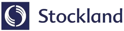 Stockland logo with stylised circular "S" symbol in dark blue, highlighting their partnership with WorkSafe Guardian to support lone worker safety.