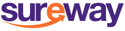 Sureway logo with bold purple text and an orange arrow forming part of the letter "e", symbolising their commitment to lone worker safety through WorkSafe Guardian.