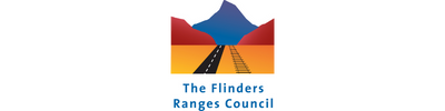 The Flinders Ranges Council logo showing a stylised road and railway stretching toward a blue mountain range, symbolising regional infrastructure and lone worker safety.