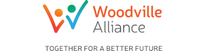 Woodville Alliance logo with colourful human figures and the tagline “Together for a better future,” reflecting their commitment to lone worker safety through WorkSafe Guardian.